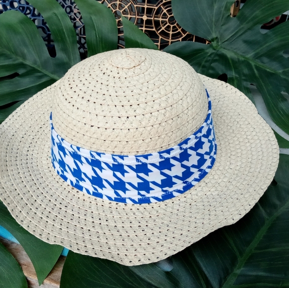 2 in 1 Hound's tooth Straw Bowler - Picture 1 of 6